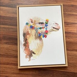 Colorful Camel Art Print in Wooden Frame
